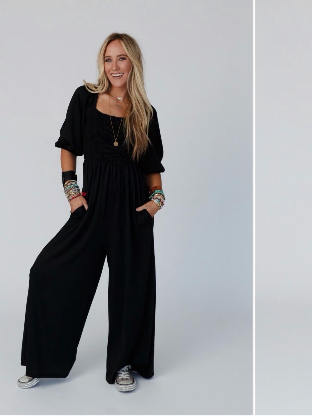 Black Wide-Leg Jumpsuit with Pockets